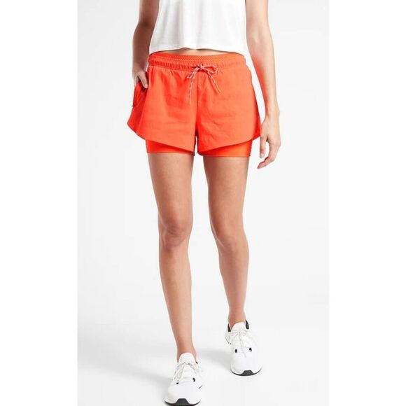 Athleta Trekkie Crest 2 in 1 shortie size 8 orange racing red - Picture 1 of 6